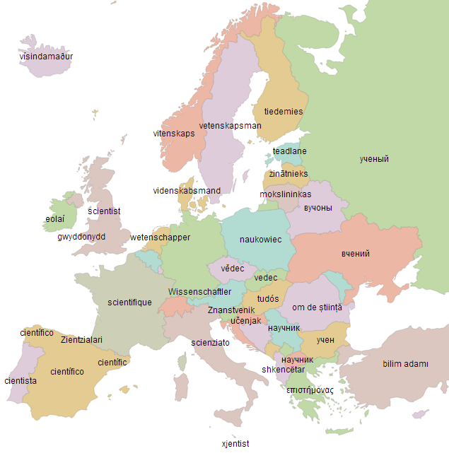 The word scientist across Europe